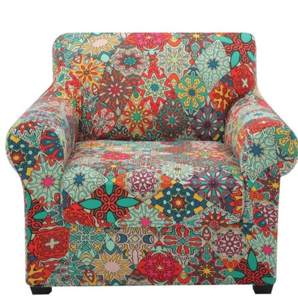 Colorful Chair cover, Floral Pattern, Stretch, Printed, 2 Piece Slipcover